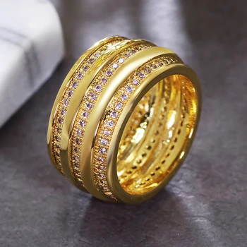 חדש רחב מעגל טבעת אופנה, קידום, עיצוב לבן, צבע זהב הגדרת AAA זרקונים אופנתי טבעות תכשיטים