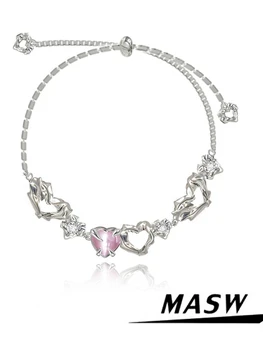 MASW עיצוב מקורי לב ורוד צמיד הבכיר לחוש מתוק תכשיטים באיכות גבוהה נחושת פתח מתכוונן צמיד לנשים מתנה