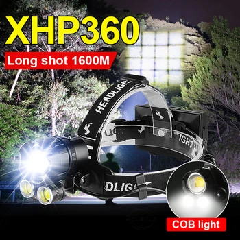 XHP360+2COB חזק LED פנס פנס XHP199 מתח גבוה בראש הפנס 18650 נטענת USB דיג מנורה אור