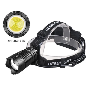 XHP360 Led מנורה עם פלט גרעיני חזק אור קלוש פנס רב עוצמה Zoomable פנס תאורת נטענת USB